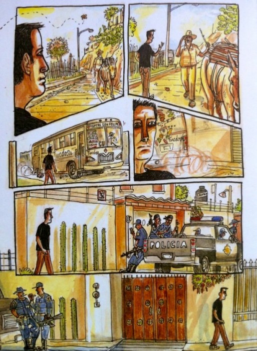 Detalle de una página del libro «Diario de Oaxaca», de Peter Kuper (Sexto Piso, 2008).