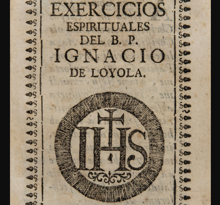 Imagen de una portada de «Ejercicios Espirituales», de san Ignacio de Loyola.