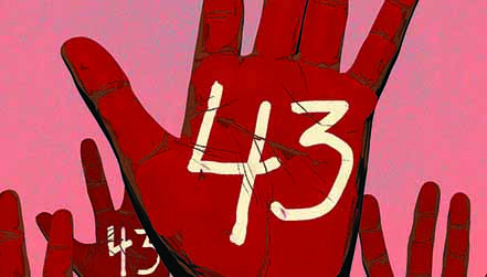 Cartel para exigir la aparición de los 43 normalistas de Ayotzinapa. Imagen: Clay Rodery